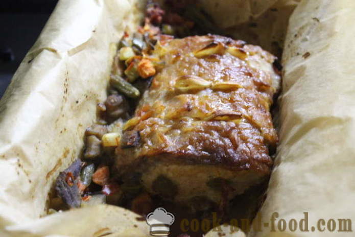 Carne di maiale al forno, al forno con funghi e verdure - come cuocere deliziosa punta di petto al forno, la ricetta con una foto poshagovіy