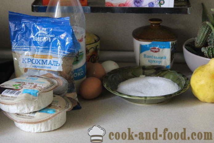 Torta della vaniglia con pere e formaggio in stampi - come cuocere una torta fatta di ricotta e pere in casa, passo dopo passo ricetta foto