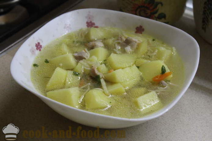 Zuppa di vermicelli con pollo e patate - come preparare una deliziosa zuppa di patate con le tagliatelle e pollo, con un passo per passo ricetta foto
