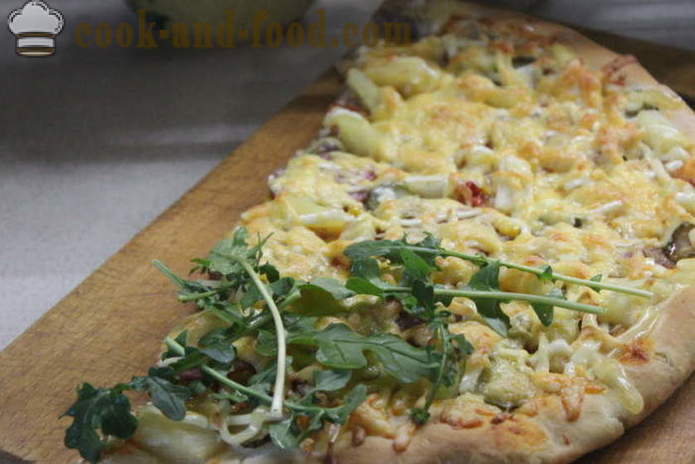 La pizza lievito con carne e formaggio in casa - passo dopo passo ricetta foto-pizza con carne tritata nel forno