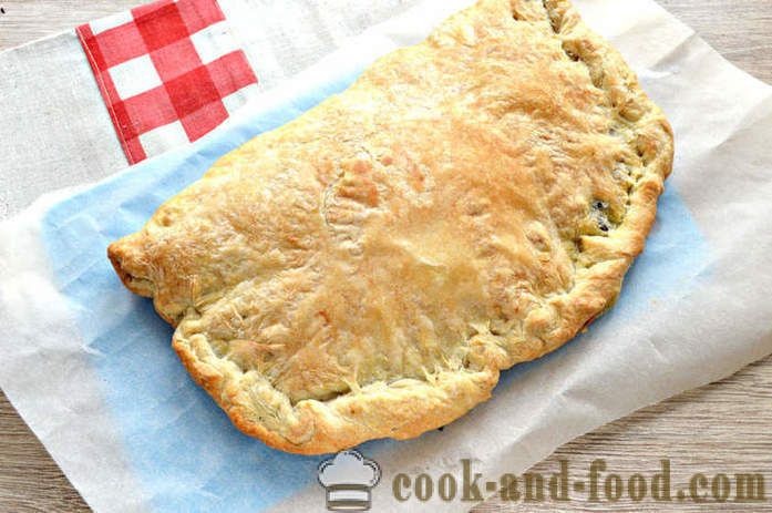 Torta con cavolo e funghi in pasta sfoglia - come cucinare una torta di pasta pasta non lievitata, un passo per passo ricetta foto