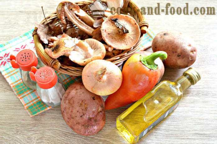 Funghi freschi fritti con patate - come friggere funghi con patate in una padella, un passo per passo ricetta foto