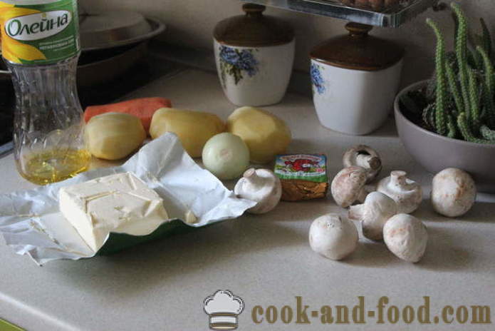 Zuppa di funghi con formaggio - come cucinare zuppa di formaggio con funghi destra rapido gustosi, con un passo per passo ricetta foto