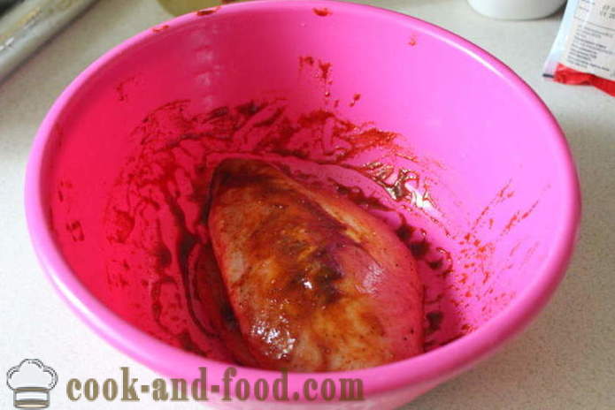 Inizio pastrami petto di pollo al cartoccio - come fare un pollo pastrami nel forno, con un passo per passo ricetta foto