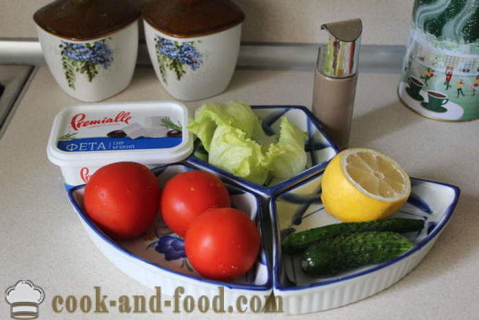 Insalata di verdure con feta - come preparare un insalata con formaggio feta e verdure, con un passo per passo ricetta foto