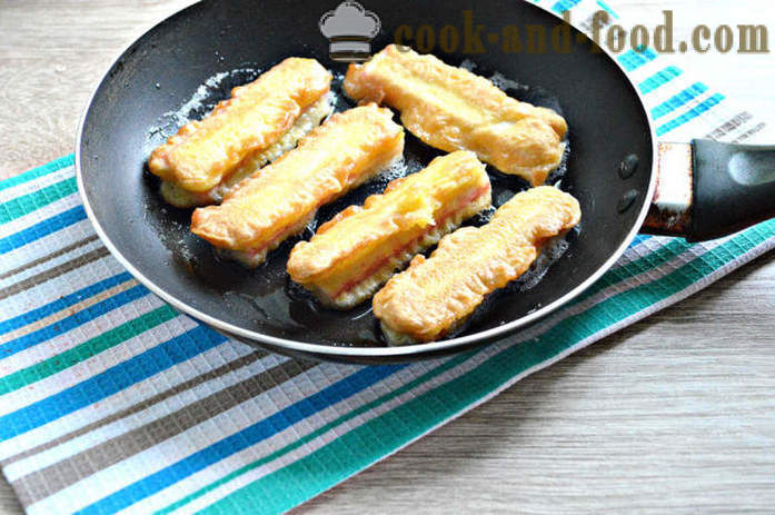 Fritti bastoncini di granchio in pastella - come bastoncini di granchio friggere in pastella, con un passo per passo ricetta foto