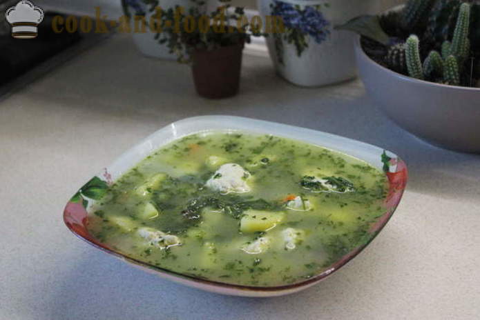 Zuppa di spinaci con panna e gnocchi - come cucinare la zuppa di spinaci surgelati, passo dopo passo ricetta foto