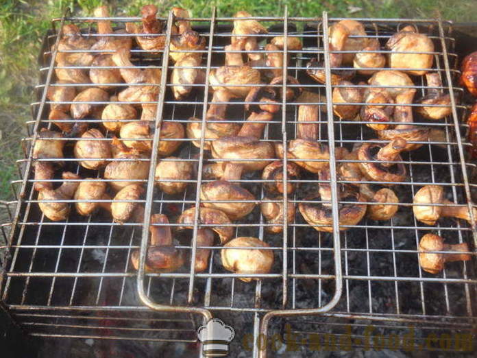 Funghi funghi marinati in salsa di soia - come friggere funghi alla griglia, un passo per passo ricetta foto