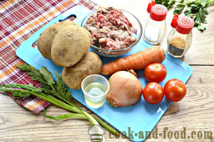 Le patate in umido con carne e verdure - come cucinare deliziose patate in una padella, un passo per passo ricetta foto