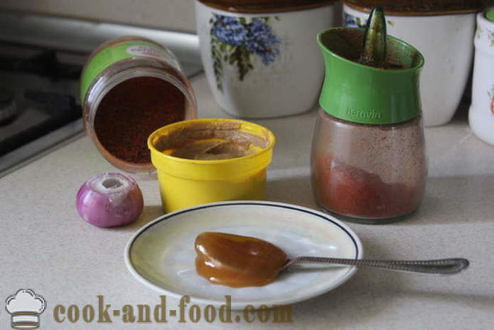 Il miele salsa di senape per il pollo o costine - come fare salsa di miele-senape per la carne bovina, un passo per passo ricetta foto