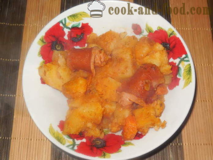 Solyanka con salsicce e patate in multivarka - Come cucinare un delizioso salsiccia con patate, un passo per passo ricetta foto