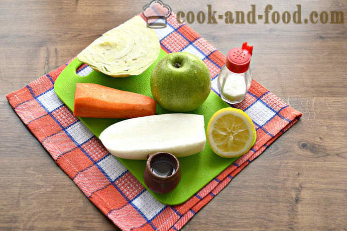 Insalata di daikon ravanello e carota, mela e cavolo - come preparare un'insalata di ravanello daikon e burro, con un passo per passo ricetta foto