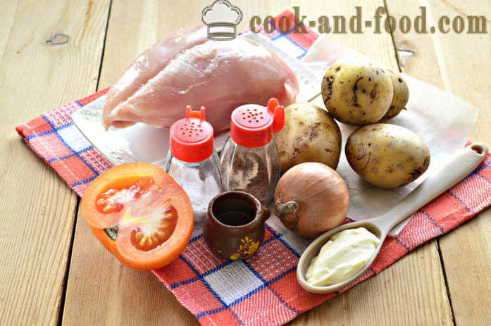 Patate al forno con pollo e pomodoro - come cuocere il pollo al forno con patate, un passo per passo ricetta foto