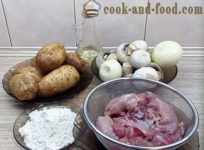 Arrosto gustoso con patate al forno - come cucinare un arrosto con patate, carne e funghi, un passo per passo ricetta foto