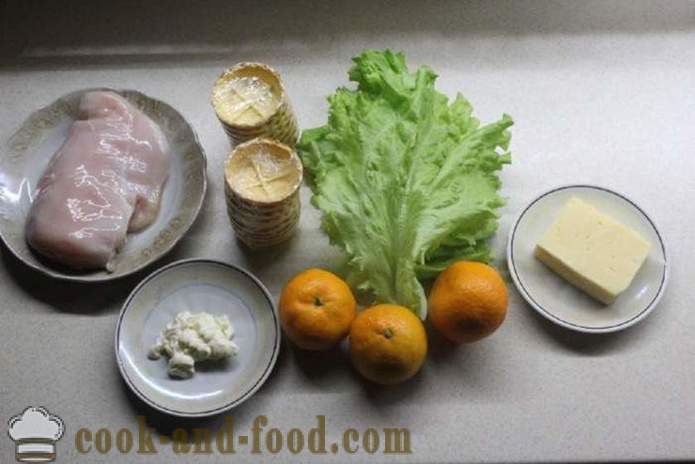 Insalata di Capodanno con petto di pollo e mandarino - come preparare un'insalata con pollo e mandarini, un passo per passo ricetta foto