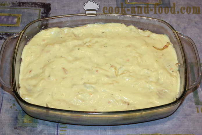 Lasagne con pollo e salsa di formaggio e latte - come cucinare lasagne in casa nel forno, con un passo per passo ricetta foto
