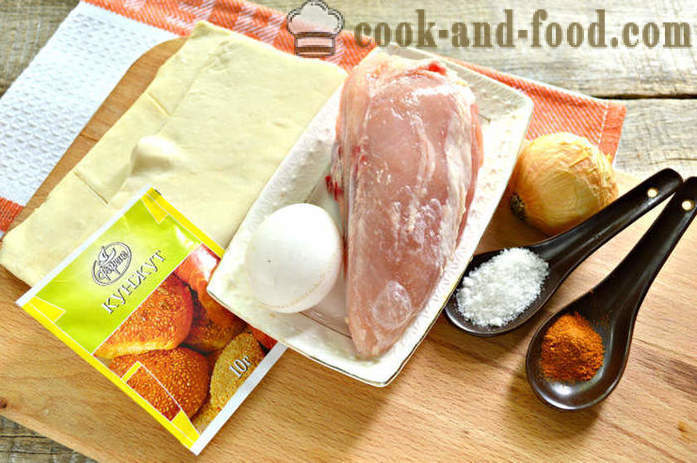 Casa Samsa pasta sfoglia con pollo - come preparare un Samsa a strati con il pollo, un passo per passo ricetta foto