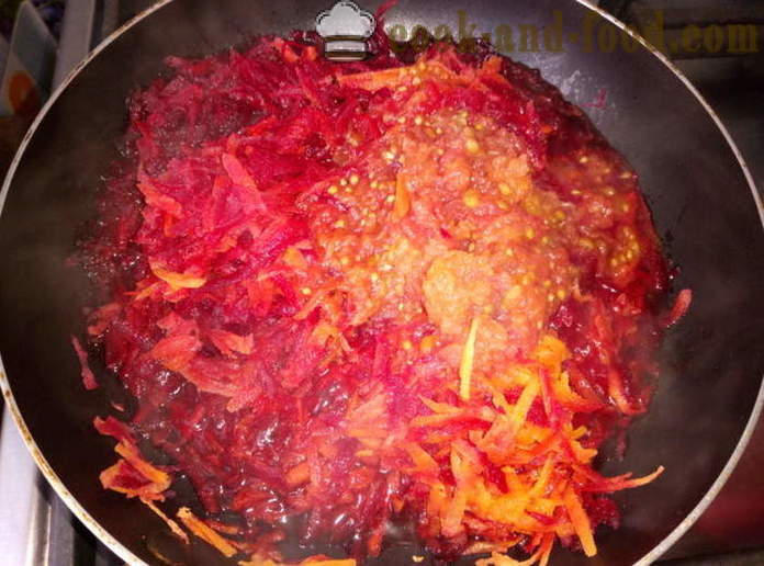 Zuppa di barbabietole e pomodori in salamoia - come cucinare la zuppa, un passo per passo ricetta foto