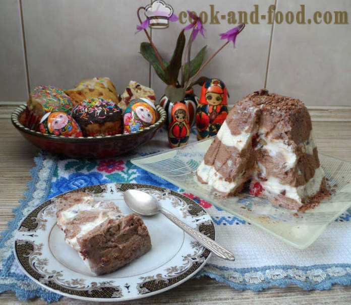 Ricotta Zar di Pasqua di cioccolato, latte condensato e senza uova - come cucinare il Royal Easter a casa, passo dopo passo ricetta foto