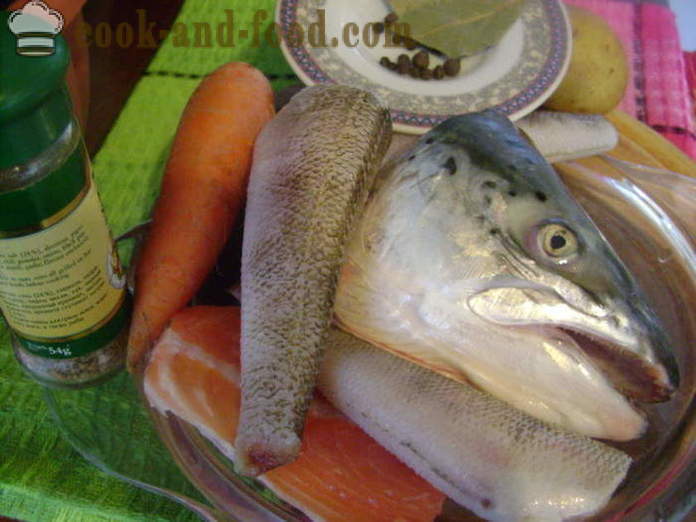 Orecchio dalla testa del pesce e altri pesci diversi - come cucinare la zuppa di teste di pesce, un passo per passo ricetta foto