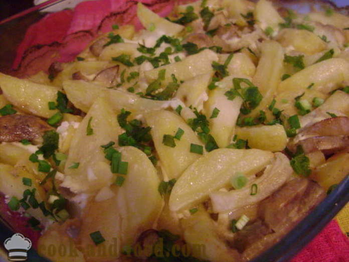 Patate al forno con funghi e panna acida - how deliziosa patate cotte al forno, con un passo per passo ricetta foto