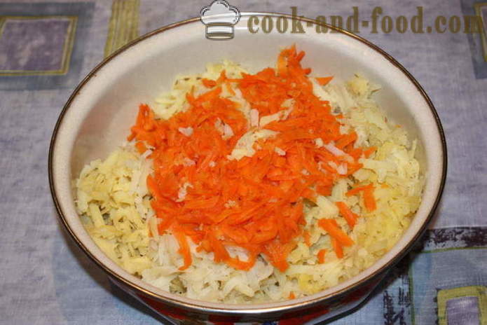 Tortini di patate con cipolle e carote - Come cucinare un crocchette di patate bollite le patate, con un passo per passo ricetta foto