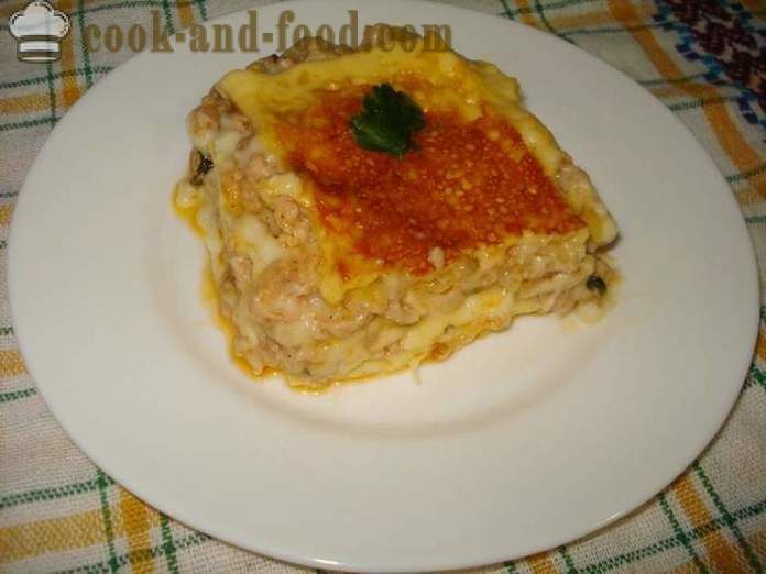 Lasagna veloce con pollo tritato senza prova - come cucinare le lasagne, senza il test, passo dopo passo le foto delle ricette