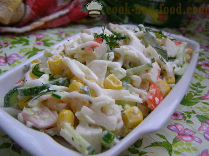 Insalata di granchio delizioso con mais e uova - come cucinare insalata di granchio con mais veloce e gustoso, con un passo per passo ricetta foto