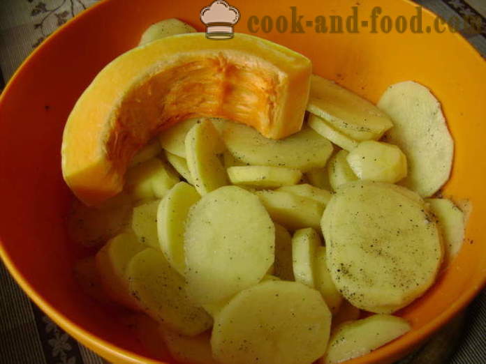 Patate al forno con zucca e crema - come cucinare le patate con la zucca in forno, con un passo per passo ricetta foto