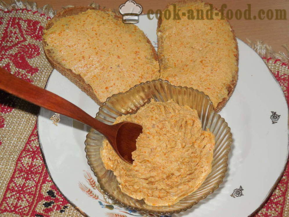 Aringhe Classic Pate con formaggio fuso e carote - come cucinare il foie aringhe a casa, passo dopo passo ricetta foto