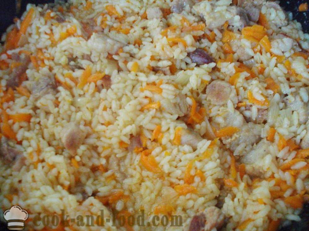 Pilaf in una padella con carne di maiale - come cucinare il risotto con carne di maiale in una padella, un passo per passo ricetta foto