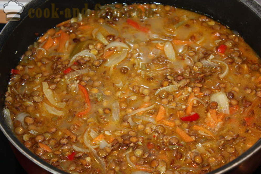 Insalata di lenticchie calda con pollo e verdure - come cucinare un insalata tiepida di lenticchie, un passo per passo ricetta foto