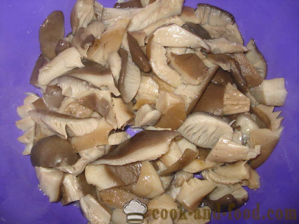 Oyster funghi fritti con cipolle e spezie - come cucinare funghi ostrica fritti, un passo per passo ricetta foto