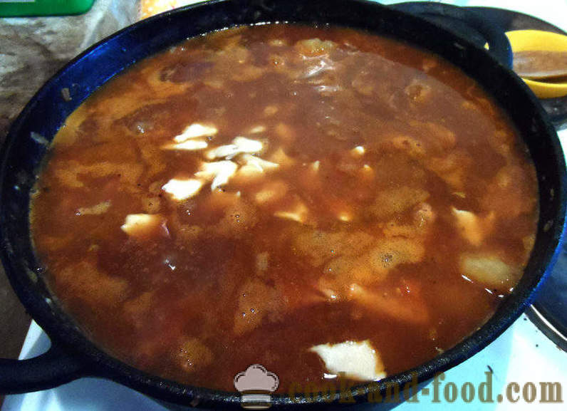 Goulash minestra ungherese - come cucinare la zuppa di gulasch con chipetkami, passo dopo passo ricetta foto
