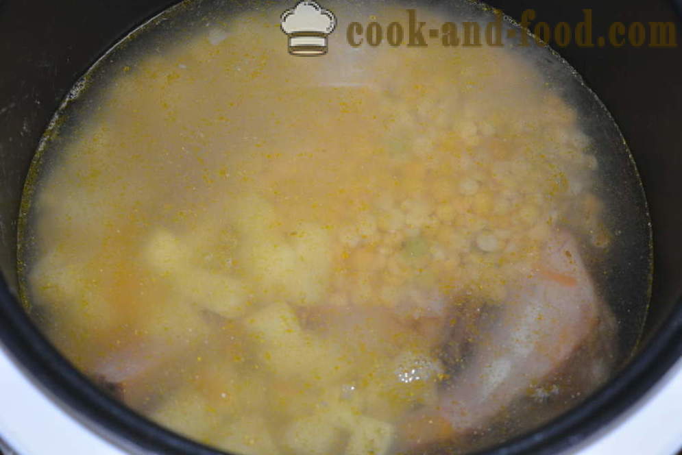 Zuppa di piselli con affumicato - come cucinare zuppa di piselli con nervature affumicate in multivarka, passo dopo passo le foto delle ricette