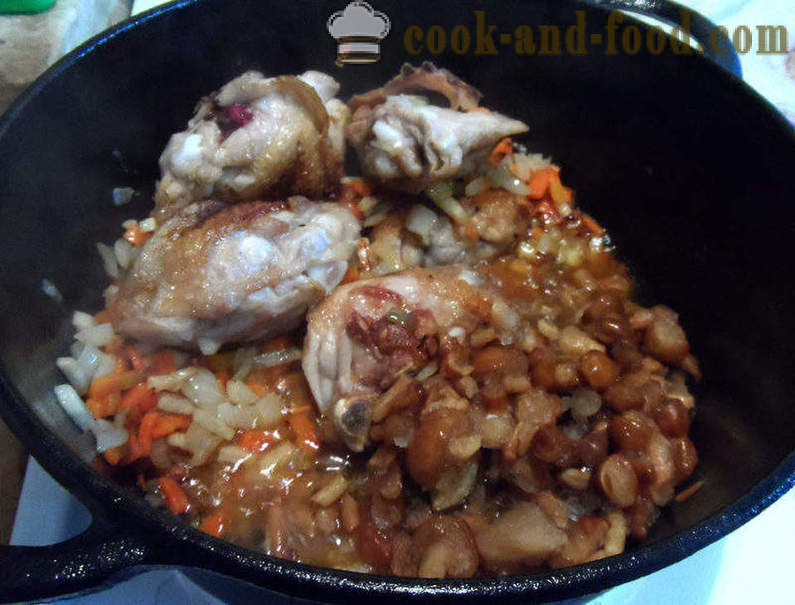 Pollo con funghi in salsa di panna - come cucinare il pollo con salsa di funghi, un passo per passo ricetta foto