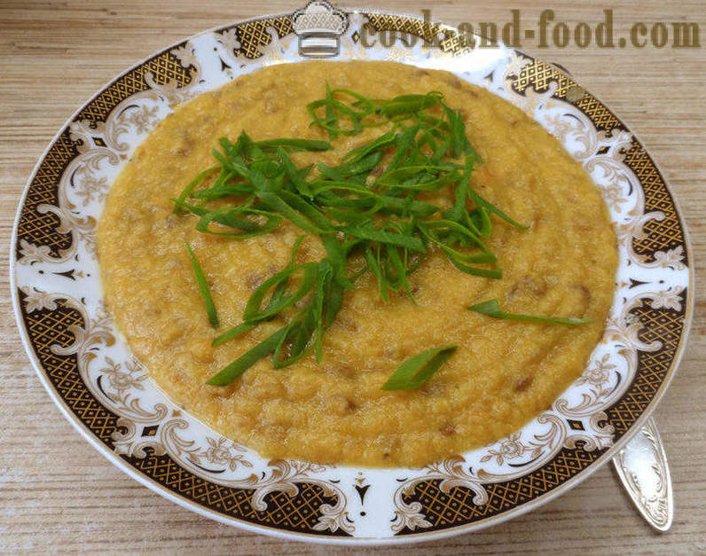 Zucca e zuppa di lenticchie - come cucinare la zuppa di lenticchie marroni, passo dopo passo ricetta foto