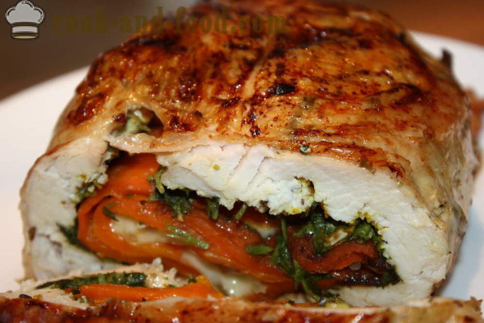 Rotolo di pollo farcito con verdure al forno - Preparazione rotolo di filetto di pollo, passo dopo passo le foto delle ricette