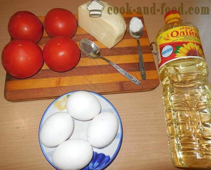 Uova strapazzate in originale pomodori o deliziosi pomodori con formaggio e uova - come cucinare le uova strapazzate, passo dopo passo le foto delle ricette