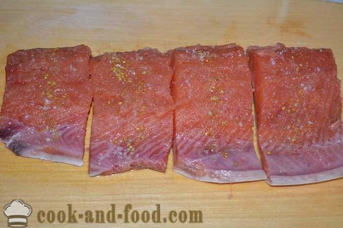 Rosa salmone con verdure al forno - come cucinare un rosa salmone succosa in forno, con un passo per passo ricetta foto