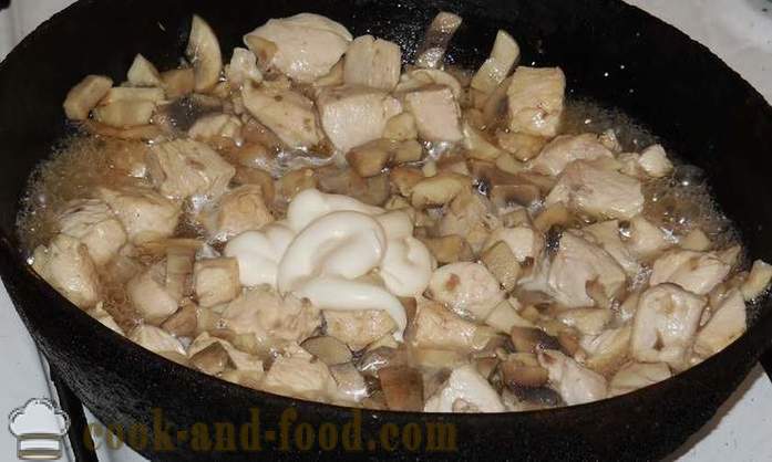 Pollo brasato con i funghi o il modo di cucinare stufato di pollo - un passo per passo ricetta foto