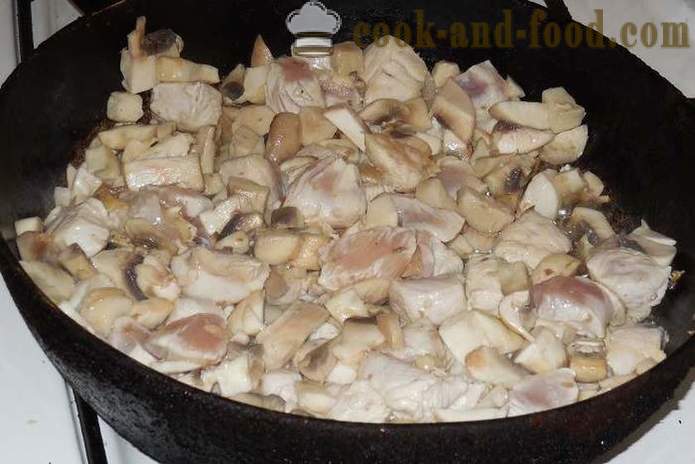 Pollo brasato con i funghi o il modo di cucinare stufato di pollo - un passo per passo ricetta foto