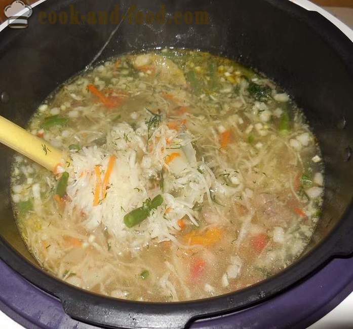 Zuppa di crauti in multivarka - come cucinare la zuppa acida con lingua e condita con aglio e pancetta, un passo per passo la ricetta con le foto.