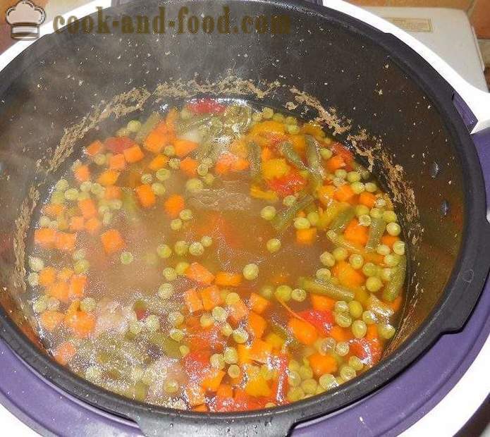 Zuppa di verdura con carne in multivarka - un passo per passo la ricetta con le foto come cucinare la zuppa di verdure con piselli surgelati e fagiolini