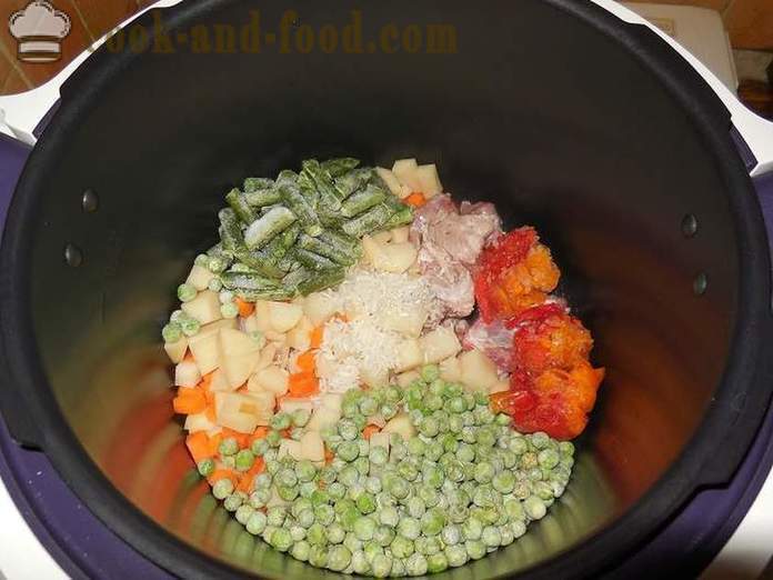 Zuppa di verdura con carne in multivarka - un passo per passo la ricetta con le foto come cucinare la zuppa di verdure con piselli surgelati e fagiolini