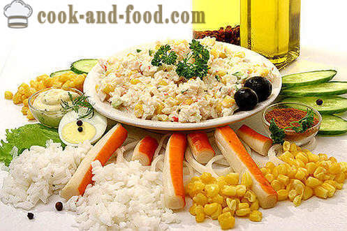 Granchio insalata - ricetta di un classico e semplice, con le foto. Come cucinare una deliziosa insalata di granchio con mais, riso e cetriolo